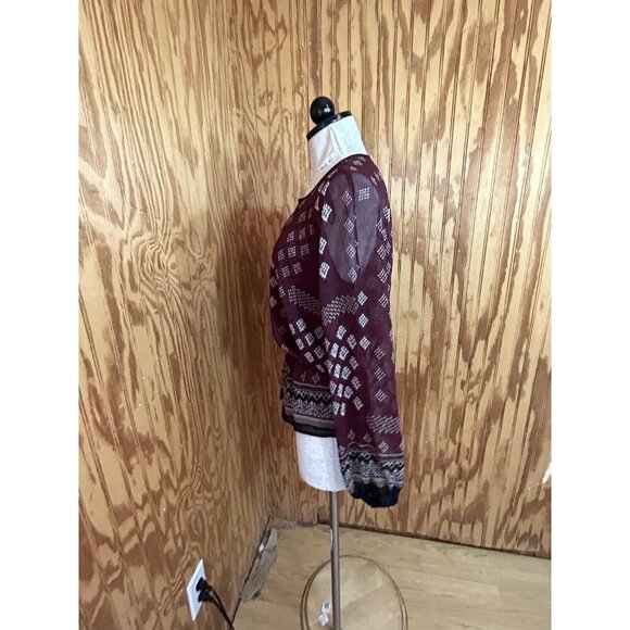 Adrianna Papell Maroon Red Floral Pattern Long Sleeve Lined Blouse Size S - Picture 4 of 8